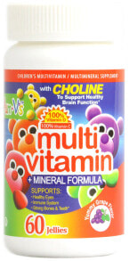 Витаминно-минеральные комплексы Yum V's Multi Vitamin plus Mineral Детская мультивитаминная/мультиминеральная добавка С холином для поддержки здоровой работы мозга 60 жевательных таблеток с виноградным вкусом