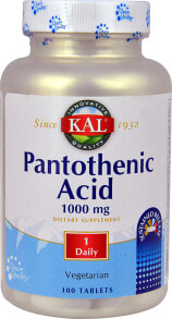 Витамины группы B Kal Dietary Supplements Pantothenic Acid Пантотеновая кислота - Витамин В-5 1000 мг 100 таблеток