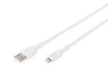 Кабели для зарядки, компьютерные разъемы и переходники digitus 1m, Lightning/USB-A Белый DB-600106-010-W