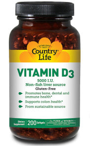 Витамин D Country Life Vitamin D3 Витамин D3 5000 МЕ 200  гелевых капсул