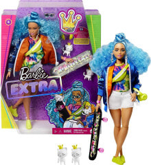 Куклы модельные кукла Barbie Extra с голубыми волосами, 15 аксессуаров