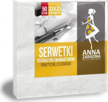 Кухонные бумажные салфетки и платочки Anna Zaradna Serwetki ANNA ZARADNA, dwuwarstwowe, składane, 33x33cm, 50 szt., białe, biały