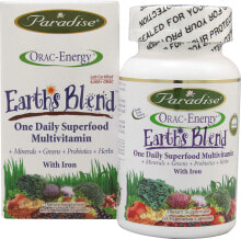 Витаминно-минеральные комплексы Paradise Herbs Earth's Blend Superfood Multivitamin Витаминно-минеральный комплекс с железом, из органических  продуктов 60 растительных капсул
