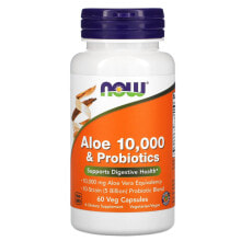 Витамины и БАДы для пищеварительной системы now Foods, алоэ 10 000 с пробиотиками, 60 растительных капсул