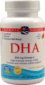 Рыбий жир и Омега 3, 6, 9 Nordic Naturals DHA Omega-3 Strawberry  ДГК Омега-3 для поддержки мозга и нервной системы 830 мг - 90 гелевых капсул