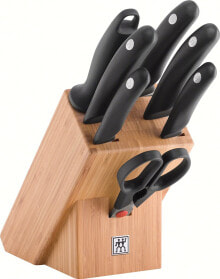 Наборы блоков Ножевой блок ZWILLING Professional S, бамбуковый блок из 7 частей, Нож и ножницы со специальной ручкой из нержавеющей стали / пластика