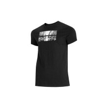 Мужские футболки Мужская футболка повседневная  черная с принтом на груди 4F TSM025