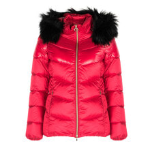 Женские демисезонные куртки Женская куртка стеганная красная с черным меховым воротником Geox