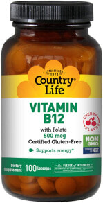 Витамины группы B Country Life Vitamin B12 Cherry -- Витамин В 12 со вкусом вишни - 500 мкг - 100 таблеток