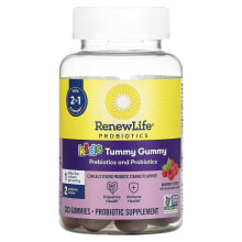 Витамины и БАДы для пищеварительной системы renew Life, Kids Tummy Gummy, Prebiotics and Probiotics, Raspberry, 30 Gummies