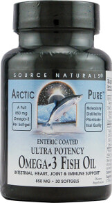 Рыбий жир и Омега 3, 6, 9 Source Naturals ArcticPure Omega-3 Fish Oil Омега-3 рыбий жир с энтеросолюбильной оболочкой 850 мг 30 гелевых капсул