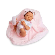 Пупсы кукла пупс Berjuan Девочка с повязкой, на розовом одеяльце, 50 см