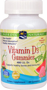 Витамин D Nordic Naturals Vitamin D3 Gummies  Витамин D3 для детей 400 МЕ 60 жевательных таблеток со вкусом арбуза