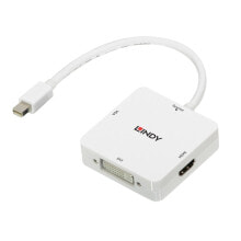 Компьютерные разъемы и переходники Lindy 38297 видео кабель адаптер 0,15 m Mini DisplayPort DVI-D + VGA (D-Sub) + HDMI Белый