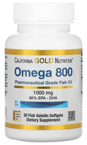 Рыбий жир и Омега 3, 6, 9 California Gold Nutrition Omega 800 Рыбий жир фармацевтической степени чистоты, 80% ЭПК/ДГК, в форме триглицеридов, 1000 мг, 30 рыбно-желатиновых капсул