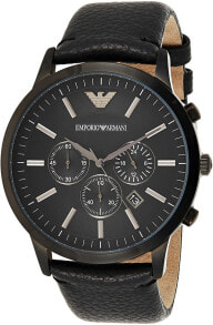 Мужские наручные часы с браслетом Мужские наручные часы с черным кожаным ремешком Emporio Armani Men's chronograph quartz watch
