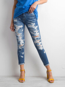 Женские джинсы Женские джинсы скинни со средней посадкой укороченные рваные синие Factory Price