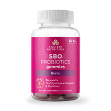 Пребиотики и пробиотики Ancient Nutrition SBO Probiotics Пробиотический комплекс для поддержки кишечника 10 млрд КОЕ 60 мармеладок с ягодным вкусом