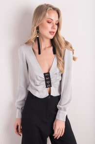Женские блузки и кофточки Женская блузка приталенного кроя с длинным рукавом и треугольным вырезом Factory Price