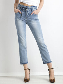 Женские джинсы Женские джинсы прямого кроя с высокой посадкой укороченные голубые Factory Price