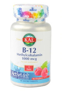 Витамины группы B KAL B-12 Methylcobalamin Витамин B12 ( Метилкобаламин) 1000 мкг 90 таблеток