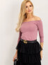 Фото #10 товара Женская блузка приталенного кроя с открытыми плечами у удлиненным рукавом розовая Factory Price