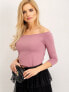 Фото #8 товара Женская блузка приталенного кроя с открытыми плечами у удлиненным рукавом розовая Factory Price