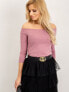 Фото #11 товара Женская блузка приталенного кроя с открытыми плечами у удлиненным рукавом розовая Factory Price