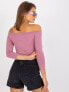 Фото #6 товара Женская блузка приталенного кроя с открытыми плечами у удлиненным рукавом розовая Factory Price