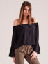 Фото #7 товара Женская блузка с открытыми плечами и расклешенными объемными рукавами черная Factory Price