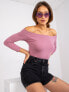 Фото #14 товара Женская блузка приталенного кроя с открытыми плечами у удлиненным рукавом розовая Factory Price