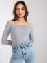 Фото #9 товара Женская блузка приталенного кроя с рукавом 3/4 и открытыми плечами серая Factory Price