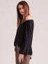 Фото #4 товара Женская блузка с открытыми плечами и расклешенными объемными рукавами черная Factory Price